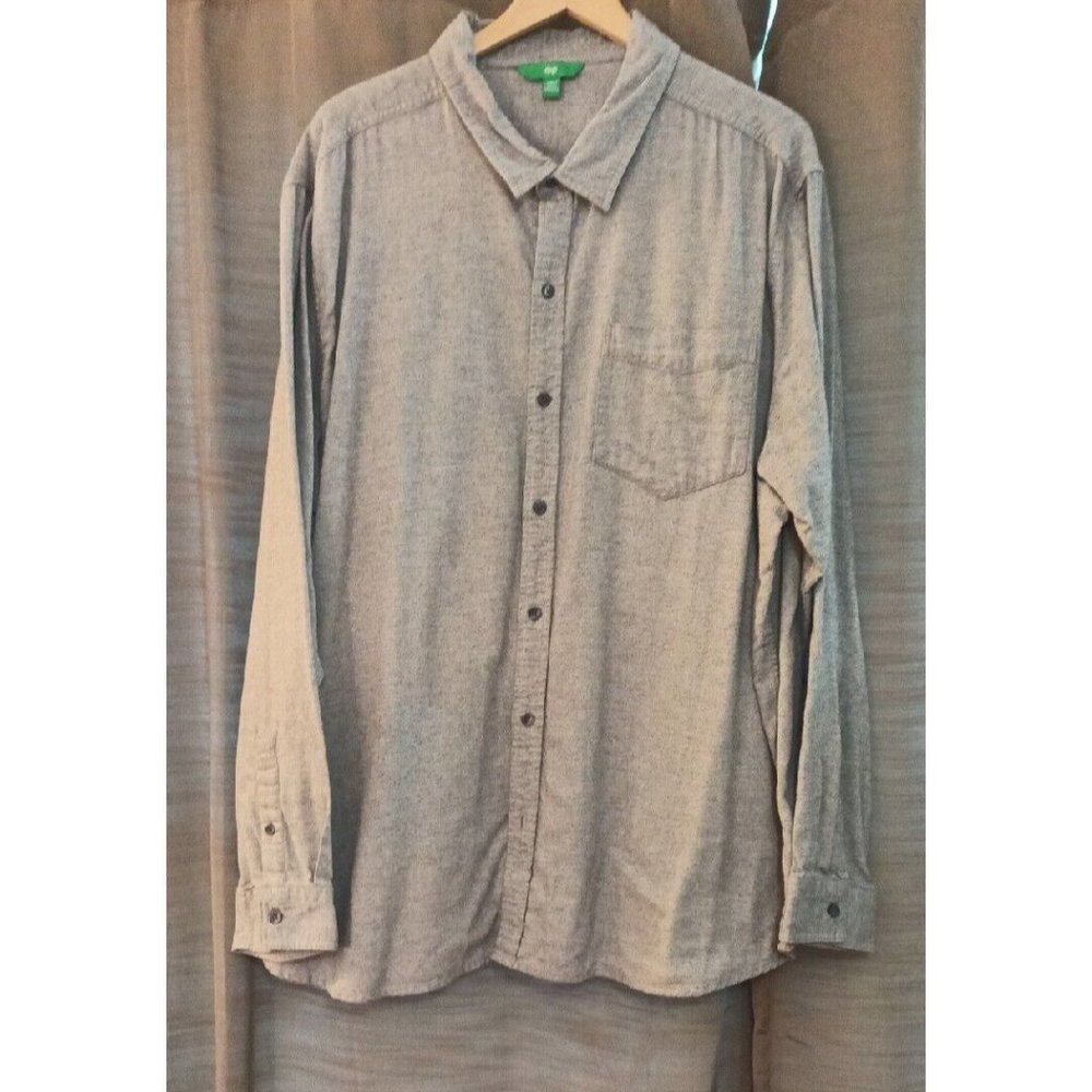 Mens Dip Button Up Light Gray Long Sleeve Flannel Shirt Size 3XLT